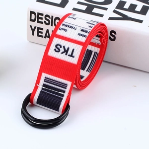 Ceinture en toile de style Harajuku avec boucle double anneau D et tissage rouge et blanc