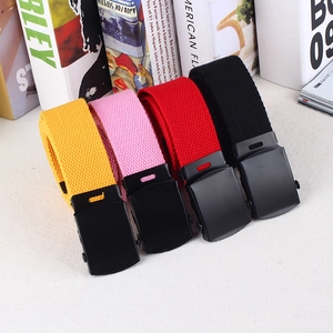 Durable nylon canvas belts with matte black buckles in yellow pink red and black colors