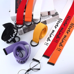 Unisex Casual Canvas Belt Double D-Ring Metal Buckle Fashion Letter Print Never Mind Streetwear Student Waist Strap