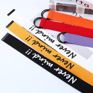 Canvas double D-ring belts in various colors with street style Never mind lettering