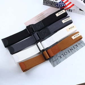 Casual Canvas Belt With Double D-Ring Buckle Minimalist Woven Fabric Strap For Unisex Teens Students Fashion Long Waist Belt