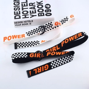 Ceinture en toile à damier avec double boucle en D et imprimé Girl Power pour hommes et femmes