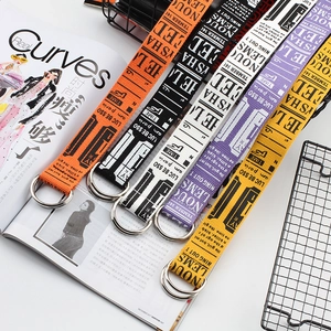 Fashionable extra-long canvas belts with double D-ring metal buckles in five vibrant colors