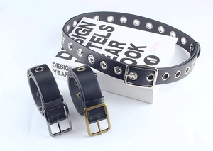 Trois ceintures en PU noir style punk avec œillets métalliques et boucles carrées