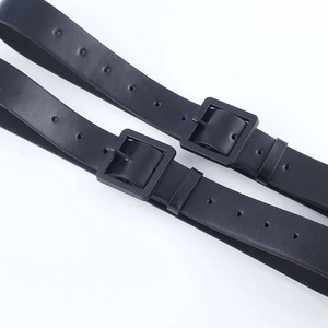 Minimalist black synthetic leather belts with matte square buckles on white background