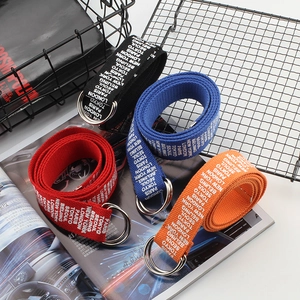 Korean Style Fashion Extra Long Canvas Belt Casual Unisex Letter Printed Waistband With Double D-Ring Buckle Streetwear Accessory
