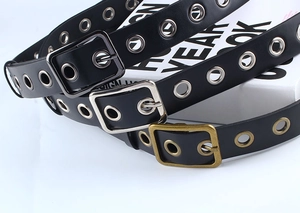Trois ceintures punk en cuir PU noir avec œillets et boucles métalliques variées