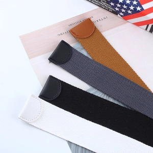 Detailed view of elastic woven belts with reinforced PU ends and fine curved stitching