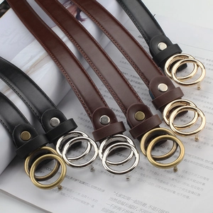 Classic black and brown leather belts for women with minimalist double ring metal buckles