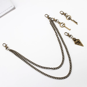 Double-layered bronze hip-hop waist chain with bear pendant and lobster clasps