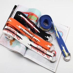Unisex Casual Canvas Belt With Double D Ring Metal Buckle Letter Print Streetwear Nylon Woven Waist Strap For Jeans Pants