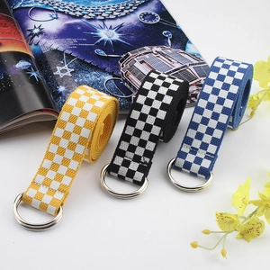 Ceinture en toile de nylon à damier avec boucle double anneau en D argentée en trois couleurs