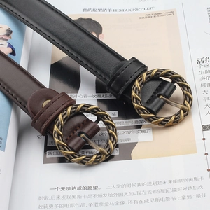 Ceinture Fine en Similicuir avec Boucle Ronde Torsadée pour Femme Ceinture de Taille Vintage Décontractée pour Jeans Couleur Unie