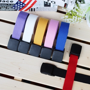 Women's minimalist nylon canvas belts with various colors and plastic buckles