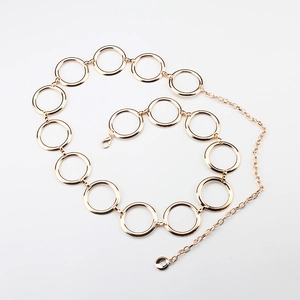 Elegant gold metal circle link waist chain belt for dresses with lobster clasp closure