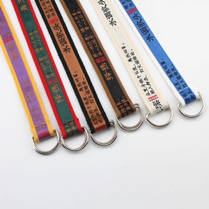 Fashionable nylon canvas belts with metal double D-ring buckles and Chinese calligraphy print