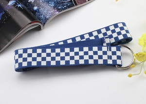 Ceinture en nylon à damier bleu et blanc avec boucle à double anneau en D argenté