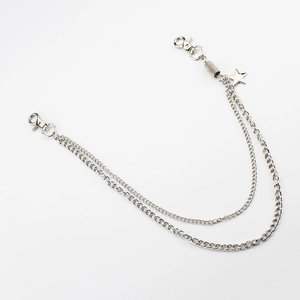 Silver double-layered metal hip hop wallet chain with star pendant and lobster clasps