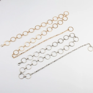 Fashion Metal Circle Link Waist Chain Belt Geometric Hammered Texture Decorative Body Chain For Dress Gold Silver Jewelry