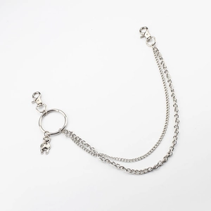 Double-layered silver metal wallet chain with hip hop bear pendant and lobster clasps