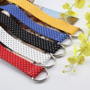 Polka dot nylon canvas belts for women with metal D-ring buckles in five diverse colors