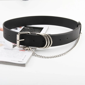 Punk Gürtel in Schwarz mit silberner Metallkette und Ringen für Herren und Damen Mode