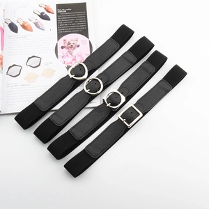 Ceinture Élastique Femme Minimaliste Avec Empiècement en Similicuir Boucle Argentée Coeur Ronde Géométrique pour Jean Robe