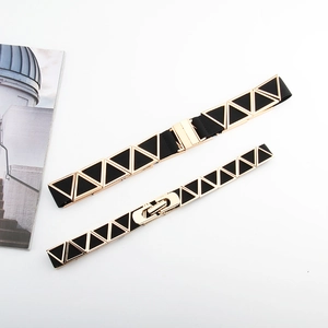 Ceinture Corset Élastique Mode Femme Doré Géométrique Triangle Alliage Décoration Métallique Ceinture de Taille pour Robe Noir Or