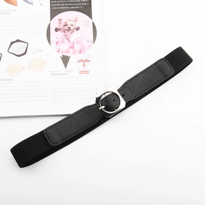 Ceinture tressée élastique pour femme avec boucle en métal argenté et tissu noir