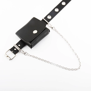 Ceinture punk en cuir PU noir avec mini pochette et chaîne argentée tendance