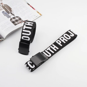 Ceinture en Toile Mode Unisexe Avec Impression Lettres Youth Project Boucle Lisse Noir Mat Streetwear Ceinture en Sangle Casual