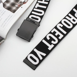 Ceinture en nylon à la mode avec imprimé PROJECT YOUTH et boucle métallique lisse et mate