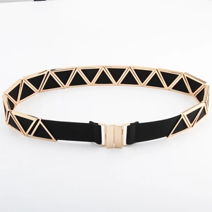 Ceinture élastique noire moderne avec boucle triangulaire dorée pour robes et vestes