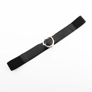 Ceinture élastique tressée noire pour femme avec boucle métallique en forme de cœur argent