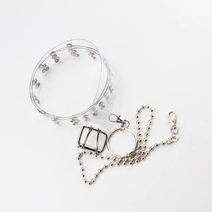 Cintura punk in PVC trasparente con doppi occhielli e catena d'argento rimovibile