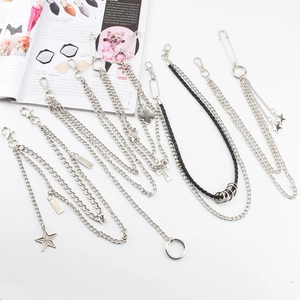 Double-layered silver metal wallet pants chain with star charms and lobster clasps