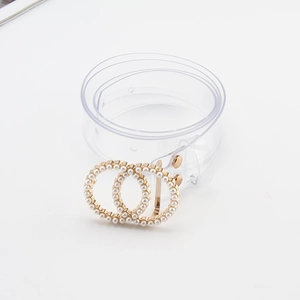 Cintura trasparente in PVC da donna con doppia fibbia ad anello dorata e perle bianche