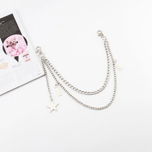 Stylish triple-layer silver metal pants chain with star pendant and lobster clasps