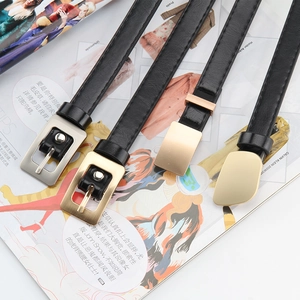 Retro Women Skinny Belt Fashion Alloy Square Buckle Adjustable PU Leather Waist Strap For Dresses Jeans Minimalist Decorative Belt