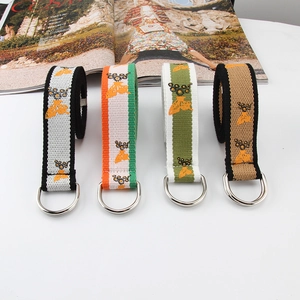 Fashion Canvas Belt For Women Men Butterfly Print Double D Ring Buckle Casual Webbing Waist Strap Jeans Accessories