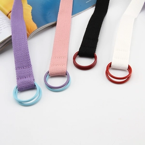 Canvas braided belts with double D-ring buckles in purple, pink, black and white colors