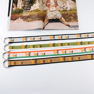 Set of four butterfly jacquard canvas belts with metal D-rings in multiple vibrant colors
