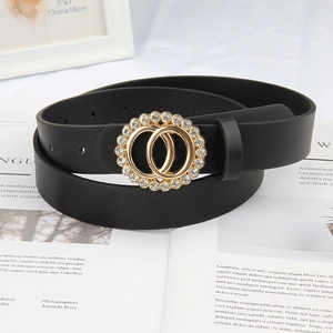 Ceinture Femme Mode Avec Boucle à Double Anneau en Strass Sangle de Taille Décorative en Cuir PU Pour Jeans Robe Accessoires