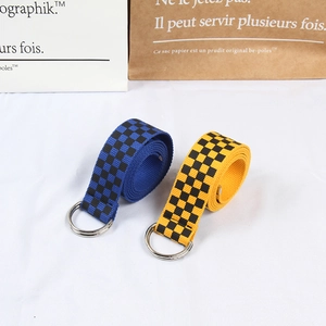 Ceintures en toile à carreaux classiques avec boucles à double anneau en D, bleu et jaune
