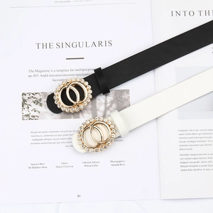 Ceinture femme en cuir avec boucles dorées doubles et strass brillants pour robe