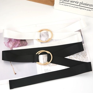 Women Simple Double Ring Buckle Belt Solid Color Nylon Woven Canvas Waist Seal For Suit Sweater Decorative Corset Belt