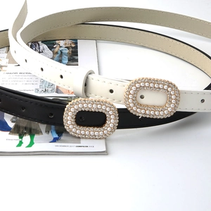 Ceinture Fine Élégante pour Femmes en Cuir Synthétique Avec Boucle en Alliage de Strass et Künstliche Perles Faux Décorative