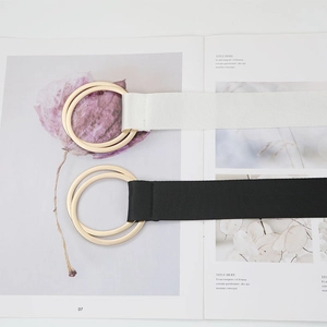 Minimalist canvas elastic waist belts with gold double ring buckle in black and white