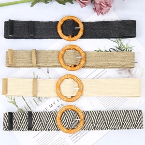 Bohemian Women Woven Belt With Round Buckle Braided Waist Strap For Dresses Casual Resort Style Fashion Decorative Accessory