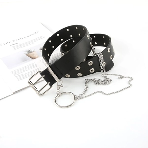 Cintura Punk in Ecopelle Con Doppi Occhielli E Catena In Metallo Rimovibile E Anello Per Donna Uomo Goth Streetwear Nero